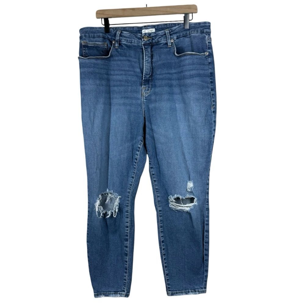 Good American Jeans Ripped Knee Raw Hems Stretch Ankle Denim Plus Size 18
